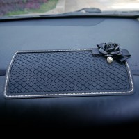 汽车防滑垫香水摆件垫车载手机防滑垫车用仪表台置物垫车内耐高温 大号黑色山茶花防滑垫