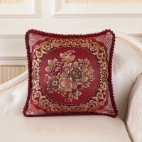 沙发抱枕靠垫套含芯欧式客厅家居腰枕汽车靠背床头靠枕高档绣花枕 国色天香红