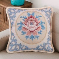 沙发抱枕靠垫套含芯欧式客厅家居腰枕汽车靠背床头靠枕高档绣花枕 牡丹蓝