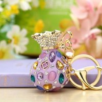 送礼佳品水钻福袋汽车钥匙扣女韩国可爱创意礼品包挂件钥匙链 彩钻福袋紫色
