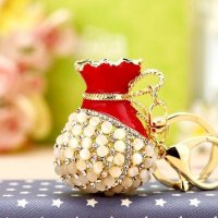 送礼佳品水钻福袋汽车钥匙扣女韩国可爱创意礼品包挂件钥匙链 聚宝袋大红