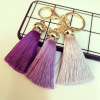 创意钥匙扣韩国冰丝流苏真兔毛獭兔毛球背包挂件简约汽车钥匙链圈 冰丝流苏紫色系