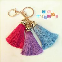 创意钥匙扣韩国冰丝流苏真兔毛獭兔毛球背包挂件简约汽车钥匙链圈 玫紫蓝三色流苏