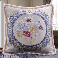 高档欧式真皮沙发含芯圆形抱枕靠垫圆枕靠枕靠包枕头汽车靠背 国色天香-蓝