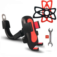 电动车摩托车后视镜手机支架山地自行车导航支架骑行车载支架 红色(普通后视镜款/送绑带+扳手)