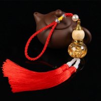 汽车挂件镶钻香水葫芦车内吊坠平安挂件车用后视镜装饰品汽车用品 金箔中国红