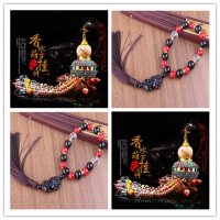 汽车挂件镶钻香水葫芦车内吊坠平安挂件车用后视镜装饰品汽车用品 七彩挂件加貔貅珠