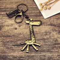 车钥匙扣韩国可爱复古钥匙链情侣包挂饰男士创意汽车钥匙链圈挂件 古铜长颈鹿