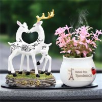 一路平安鹿汽车摆件车载创意可爱车内装饰品高档车饰用品大全 情侣鹿黑色白瓶粉花