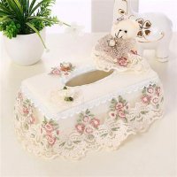 布艺欧式蕾丝田园创意客厅车用卷纸抽纸盒餐巾纸收纳盒纸抽纸巾盒 卡其色何以笙米色大盒