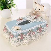 布艺欧式蕾丝田园创意客厅车用卷纸抽纸盒餐巾纸收纳盒纸抽纸巾盒 墨绿色何以笙绿大盒