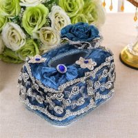 布艺欧式蕾丝田园创意客厅车用卷纸抽纸盒餐巾纸收纳盒纸抽纸巾盒 天蓝色蓝田生玉面包盒