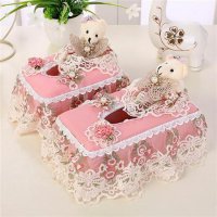 布艺欧式蕾丝田园创意客厅车用卷纸抽纸盒餐巾纸收纳盒纸抽纸巾盒 桔红色何以笙粉两件套