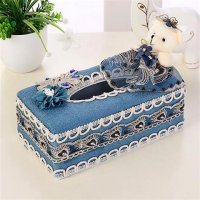 布艺欧式蕾丝田园创意客厅车用卷纸抽纸盒餐巾纸收纳盒纸抽纸巾盒 深蓝色曼陀罗蓝色大盒