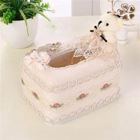 布艺欧式蕾丝田园创意客厅车用卷纸抽纸盒餐巾纸收纳盒纸抽纸巾盒 白色曼陀罗米色面包盒