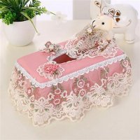 布艺欧式蕾丝田园创意客厅车用卷纸抽纸盒餐巾纸收纳盒纸抽纸巾盒 红色何以笙粉大盒