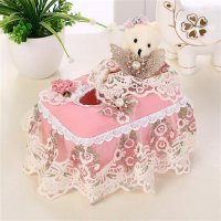 布艺欧式蕾丝田园创意客厅车用卷纸抽纸盒餐巾纸收纳盒纸抽纸巾盒 藕色何以笙粉小盒