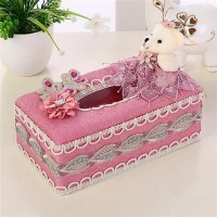 布艺欧式蕾丝田园创意客厅车用卷纸抽纸盒餐巾纸收纳盒纸抽纸巾盒 酒红色曼陀罗粉大盒