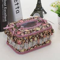 布艺蕾丝纸巾盒欧式创意纸抽盒可爱蕾丝车用纸巾盒客厅抽纸盒 欧式05中盒