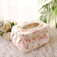 布艺蕾丝纸巾盒欧式创意纸抽盒可爱蕾丝车用纸巾盒客厅抽纸盒 苏菲粉中