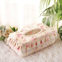 布艺蕾丝纸巾盒欧式创意纸抽盒可爱蕾丝车用纸巾盒客厅抽纸盒 苏菲粉长