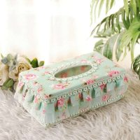 布艺蕾丝纸巾盒欧式创意纸抽盒可爱蕾丝车用纸巾盒客厅抽纸盒 苏菲绿长
