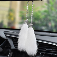 车载汽车香水挂件高档镶钻精油吊坠狐狸毛除异味车内香水挂饰品女 不带香水钻链挂件双皇冠