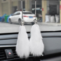 车载汽车香水挂件高档镶钻精油吊坠狐狸毛除异味车内香水挂饰品女 不带香水龙骨链挂件双皇冠