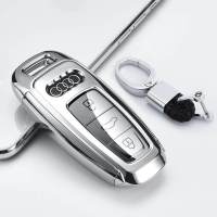 2019款新奥迪A8L钥匙包套A6L/A7汽车钥匙保护壳扣高档全包围男女 奥迪铂金银-[单壳+黑色挂扣]