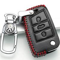 适用于捷达VS5专用真皮钥匙包保护皮套捷达大众VA3钥匙包钥匙套 B款-捷达VS5专用-黑色红线