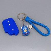 适用雷克萨斯IS460 300 250 GX460 GS LS LX RX 凌志硅胶钥匙包套 蓝+美国队长+蓝色钥匙扣