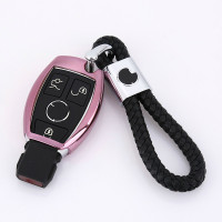 16款奔驰V级V260 V260L唯雅诺专用于钥匙包/扣 汽车钥匙壳 硅胶套 软硅-粉色+编织绳