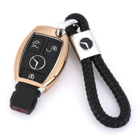 16款奔驰V级V260 V260L唯雅诺专用于钥匙包/扣 汽车钥匙壳 硅胶套 软硅-土豪金+编织绳