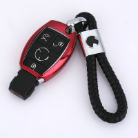 16款奔驰V级V260 V260L唯雅诺专用于钥匙包/扣 汽车钥匙壳 硅胶套 软硅-活力红+编织绳