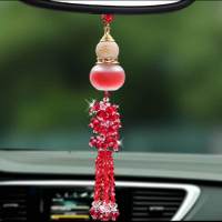 高档汽车挂件葫芦车挂件出入平安后视镜汽车用品汽车香水汽车摆件 富贵红水晶坠精油款[玫瑰香型]