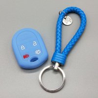 适用于福特F系列F150 F350 F450探险者野马汽车钥匙包硅胶钥匙套 天蓝色+蓝色钥匙扣