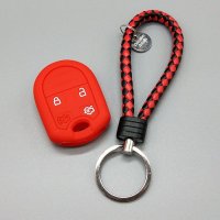 适用于福特F系列F150 F350 F450探险者野马汽车钥匙包硅胶钥匙套 红+红黑色钥匙扣
