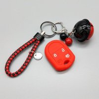 适用于福特F系列F150 F350 F450探险者野马汽车钥匙包硅胶钥匙套 红色硅胶+红黑铃铛+红黑钥匙扣