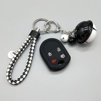 适用于福特F系列F150 F350 F450探险者野马汽车钥匙包硅胶钥匙套 黑色硅胶+黑白铃铛+黑白钥匙扣