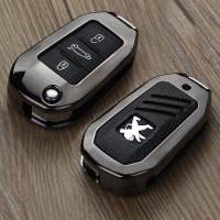 标致钥匙包3008标志新2008新408 308 508 301专用金属汽车钥匙套 曜石黑单套壳