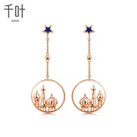 千叶珠宝KEER心光系列千叶浪漫城堡18K金耳钉女K金耳吊耳饰