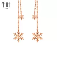 千叶珠宝KEER燃雪系列千叶霰雪18K金耳线女雪花K金耳饰玫瑰金素金