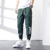 夏季薄款休闲裤男潮牌炫彩束脚哈伦裤男士潮流反光宽松工装九分裤·