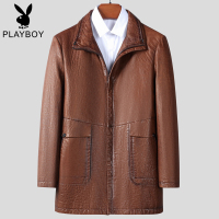 海宁真皮皮衣男士秋冬新款绵羊皮油蜡男翻领休闲皮夹克风衣中长款. SNX-W5331