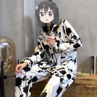 开衫珊瑚绒睡衣女秋冬2021年新款法兰绒春秋款加厚加绒冬季家居服套装. DX白底黑玫瑰