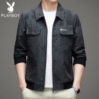 春秋新款男士翻领休闲夹克男金属质感迷彩外套时尚潮流痞帅气上衣. WLXF12163