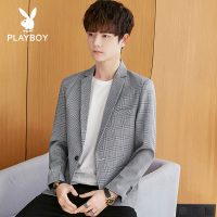 春季新款休闲西服外套男帅气潮流格子西装男青年痞帅修身单西上衣KLG 9722