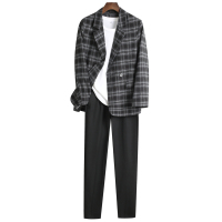 男士商务休闲西服格子外套潮流阔版单西青年帅气西装单件上衣男装 KLGG2206