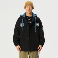 假两件外套男士秋季新款潮牌连帽上衣服男生秋装工装春秋夹克男装 MD22108