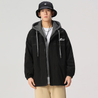 假两件外套男士秋季新款潮牌连帽上衣服男生秋装工装春秋夹克男装 MD22110